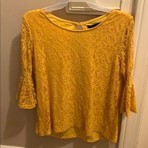 Yellow Lace 3/4 Bell Sleeve Blouse